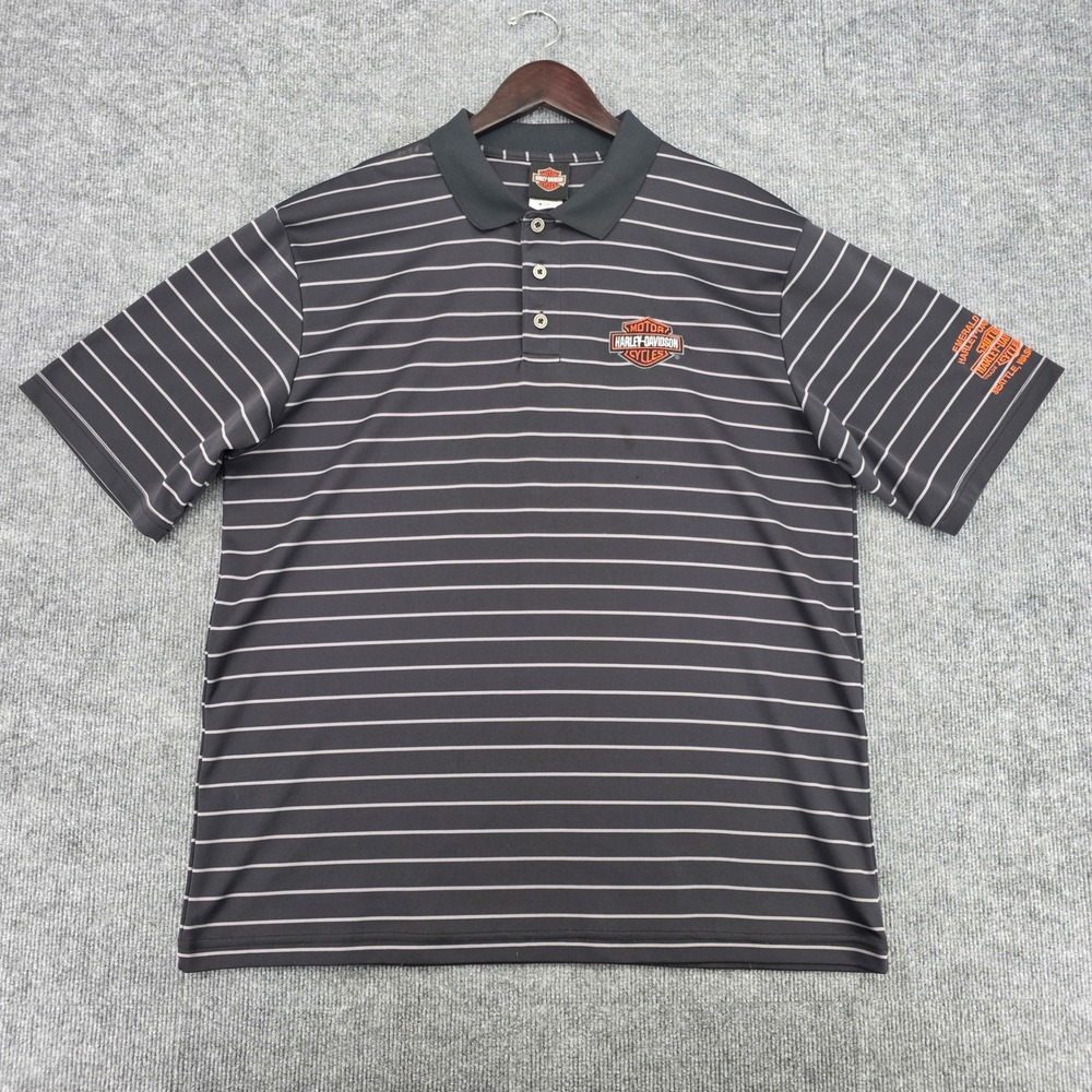 Harley-Davidson Mens XL Striped Polo Shirt Emerald City Seattle WA Black HP02